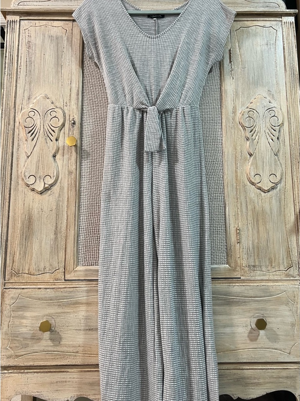 Cozy Ribbed Tie-Waist Wide-Leg Jumpsuit - Gray
